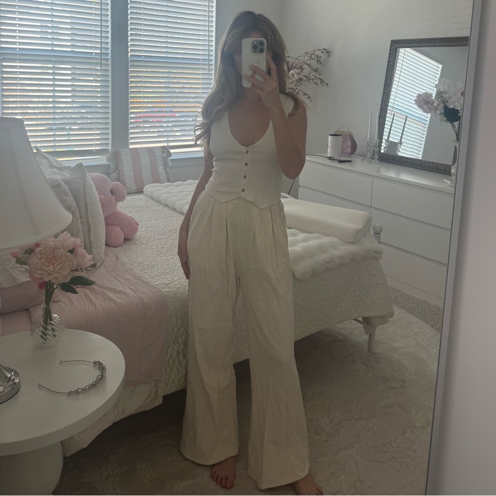 Free People Cream Wide Leg matching set